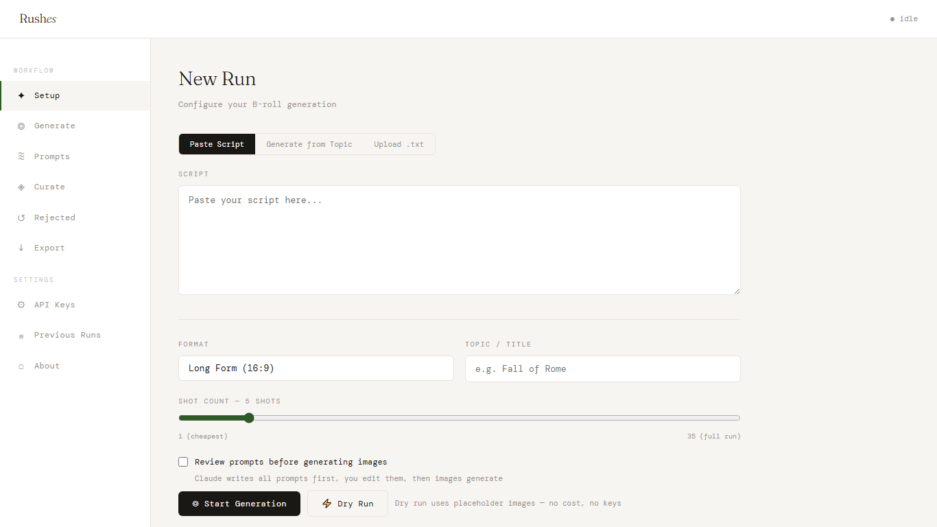 Rushes app curate flow